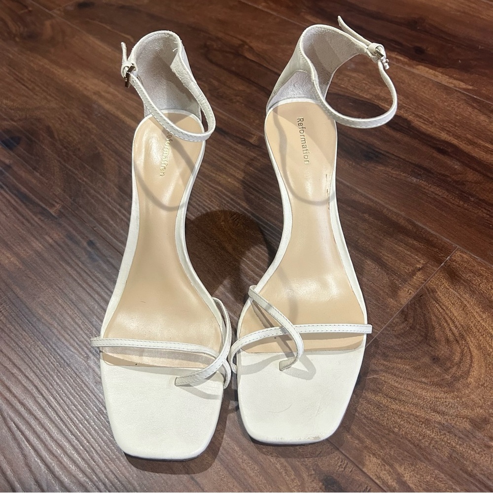 Reformation Gigi Strappy Mid Heel Sandal - White/Cream - Picture 4 of 15
